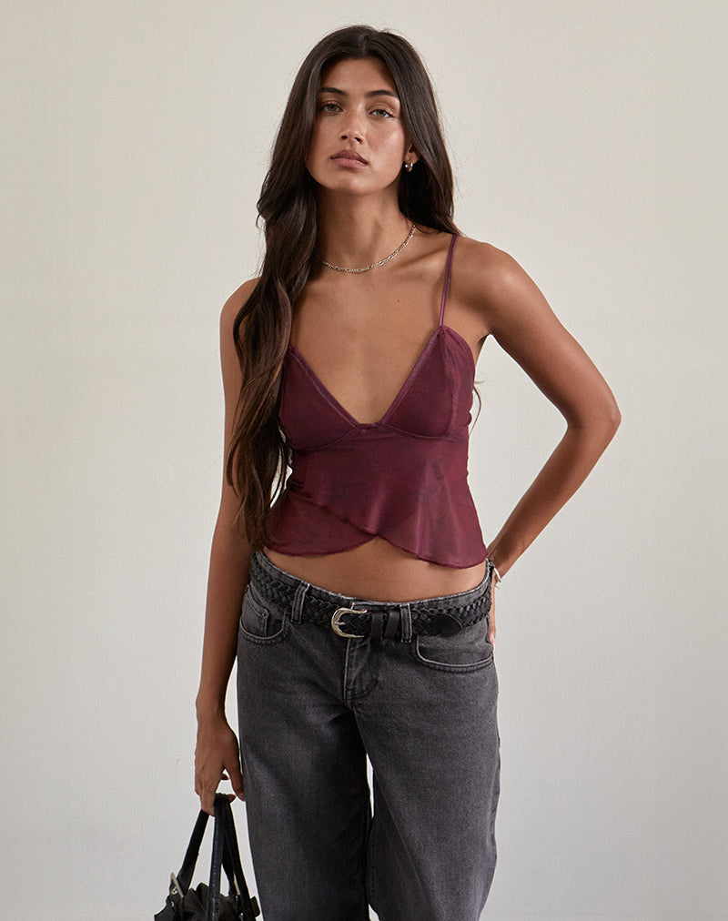 Image of Cojira Mesh Butterfly Top in Tonal Burgundy Paisley