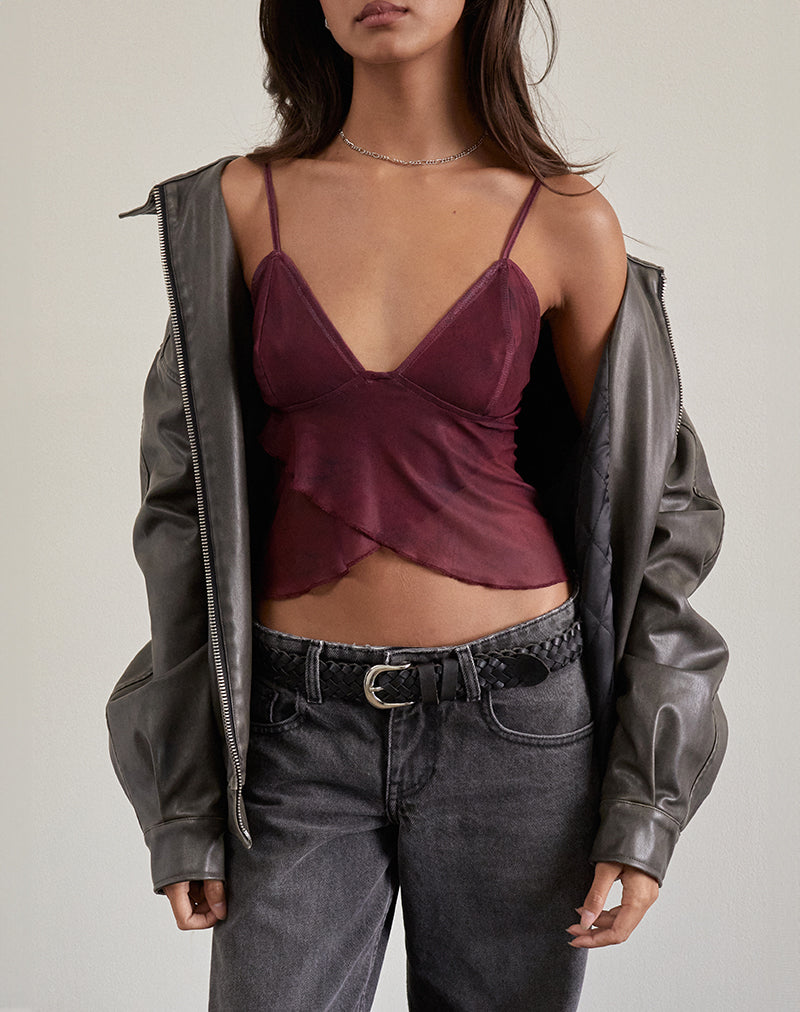 Image of Cojira Mesh Butterfly Top in Tonal Burgundy Paisley