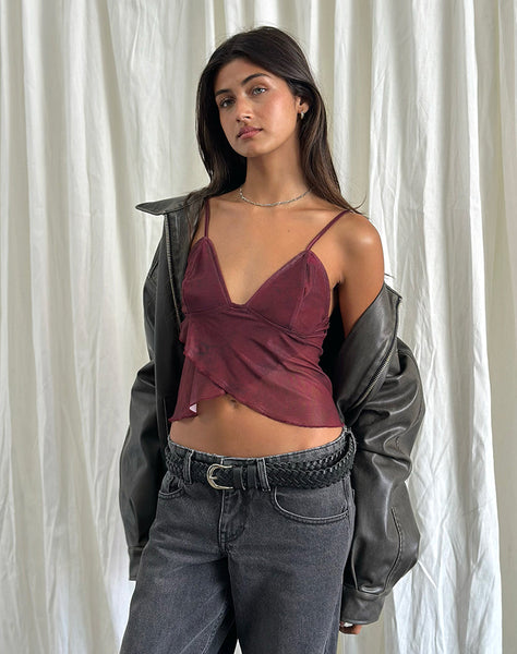 maroon mesh top