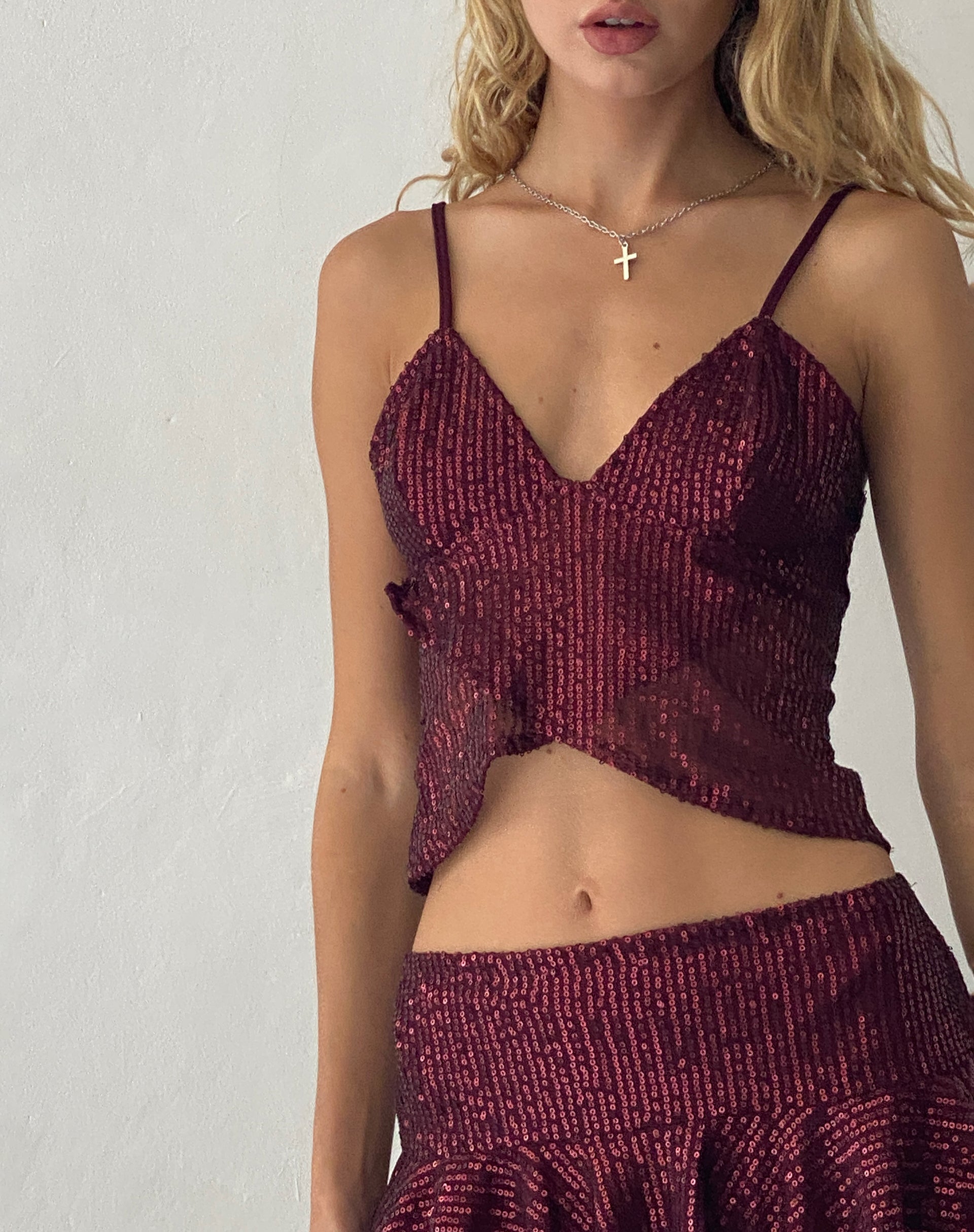 burgundy sequin top