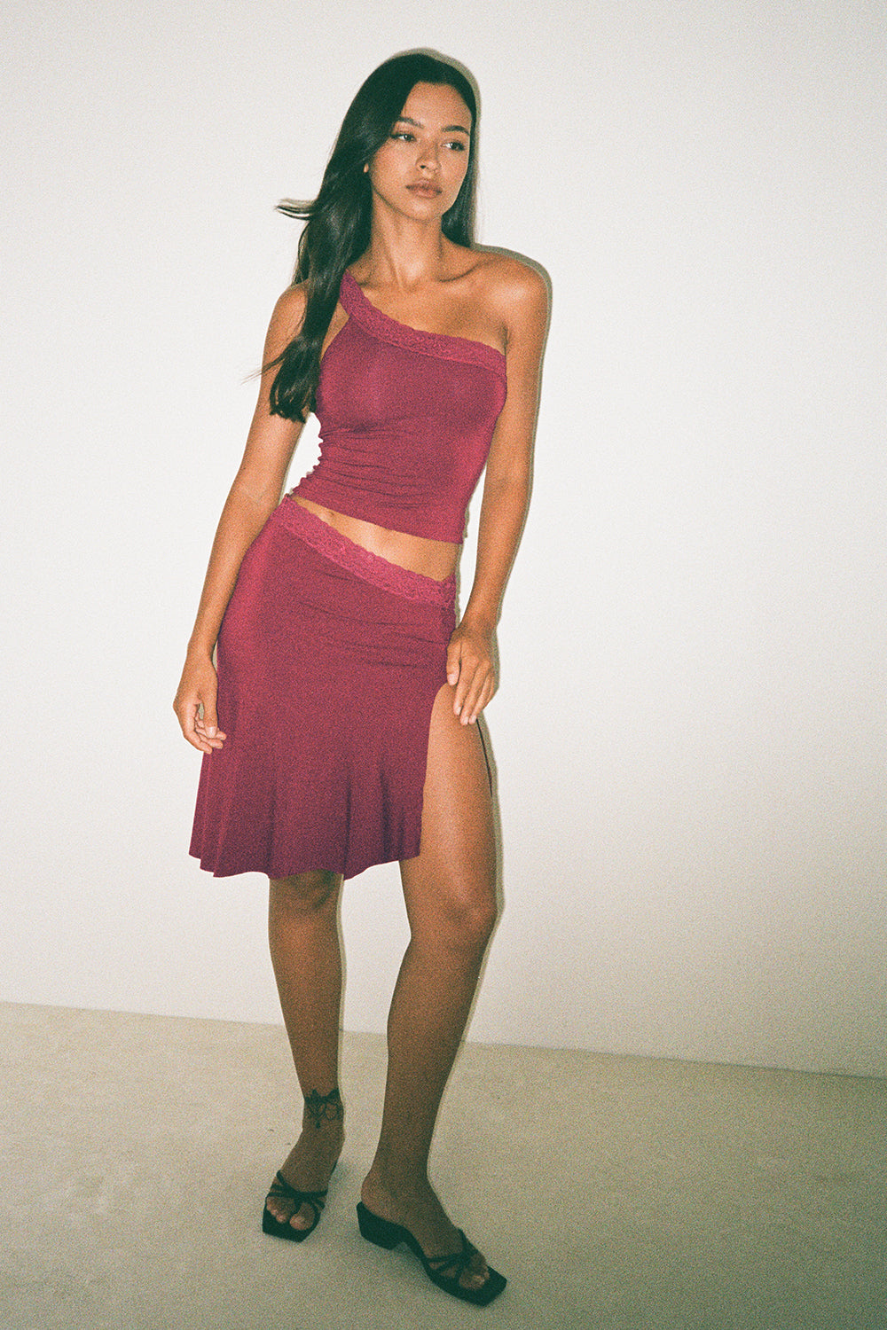 Image of Laudine Midi Skirt in Burgundy