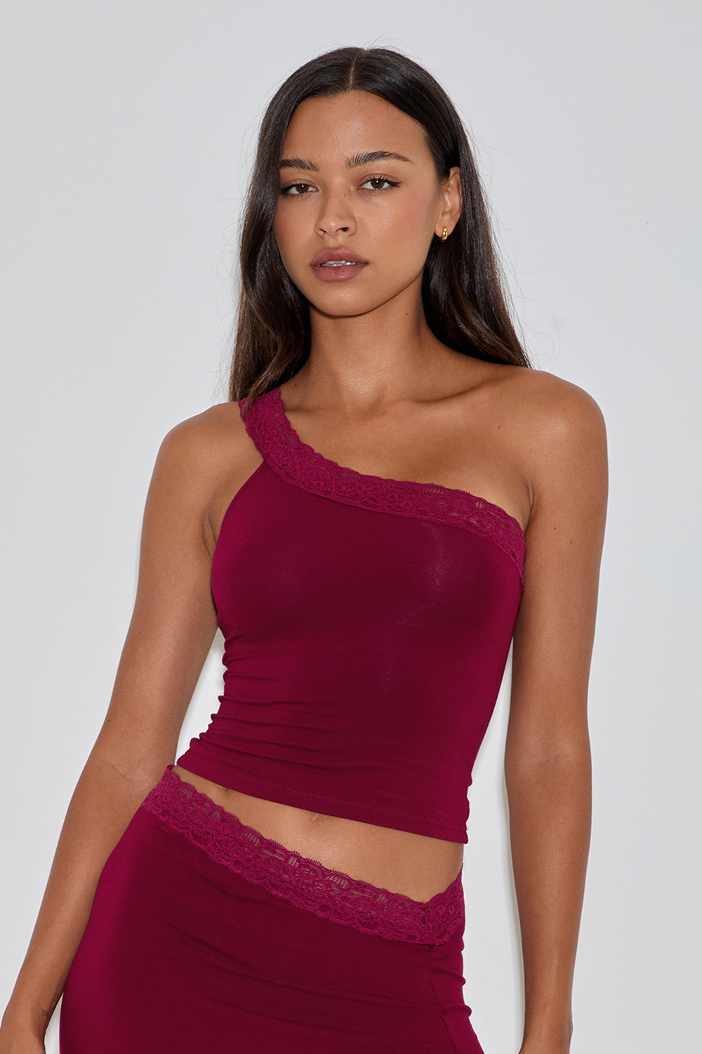 Cordia One Shoulder Top in Burgundy