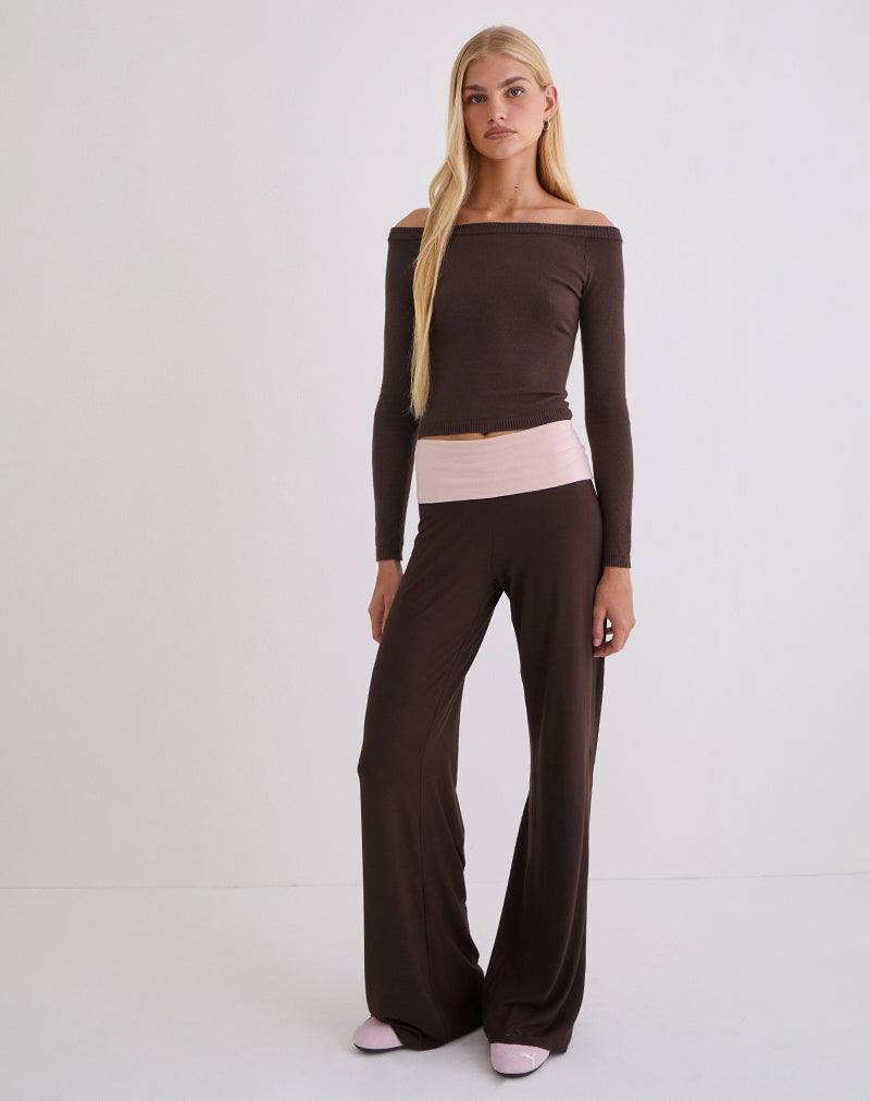 Image of Coreta Foldover Trouser in Bitter Chocolate and Light Lilac