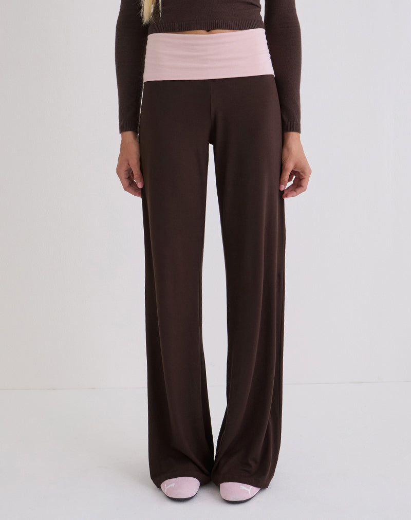 Image of Coreta Foldover Trouser in Bitter Chocolate and Light Lilac