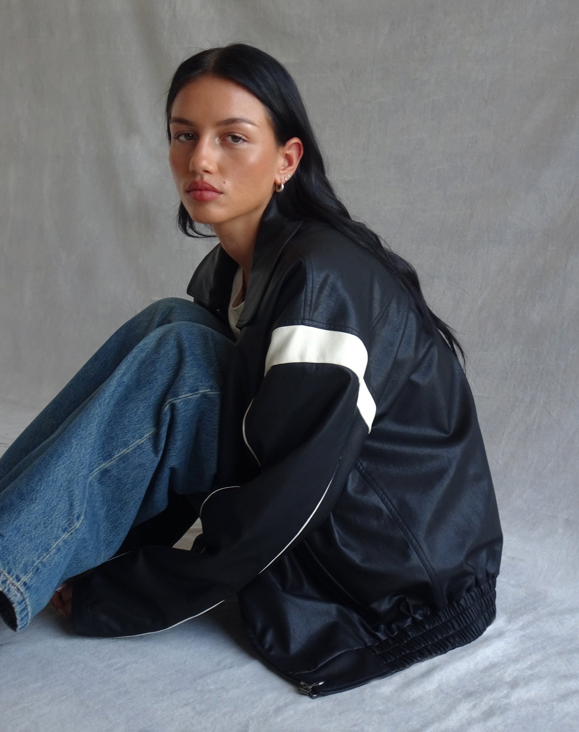 Image of Corvina PU Jacket in Black with Ivory