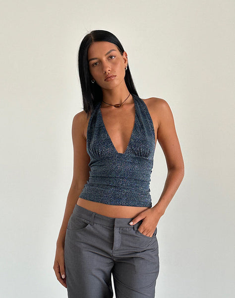 Midnight Blue Shimmer Halter Top | Cosimo – motelrocks-com-aus