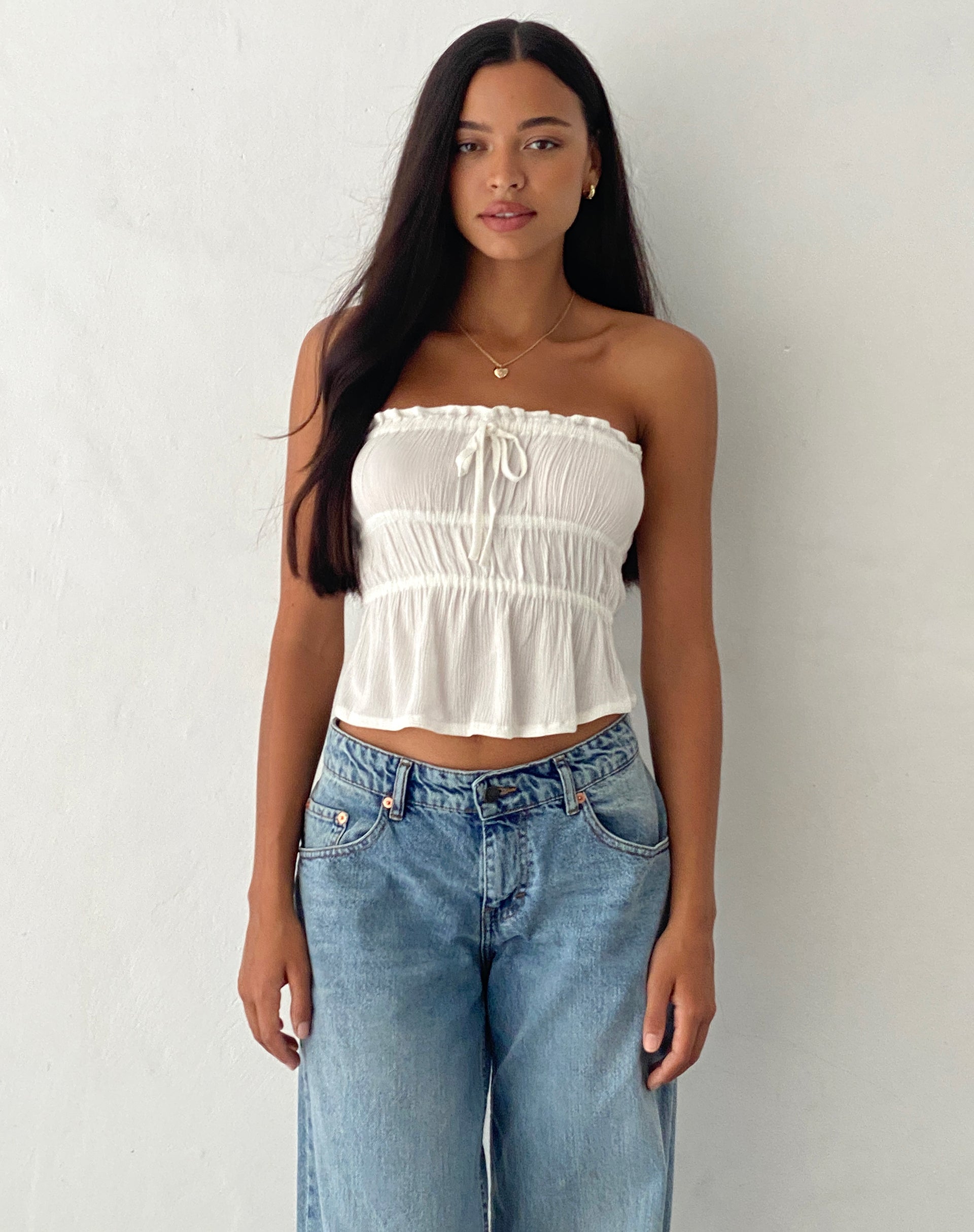 image of Cove Bandeau Top in Crinkle Off White