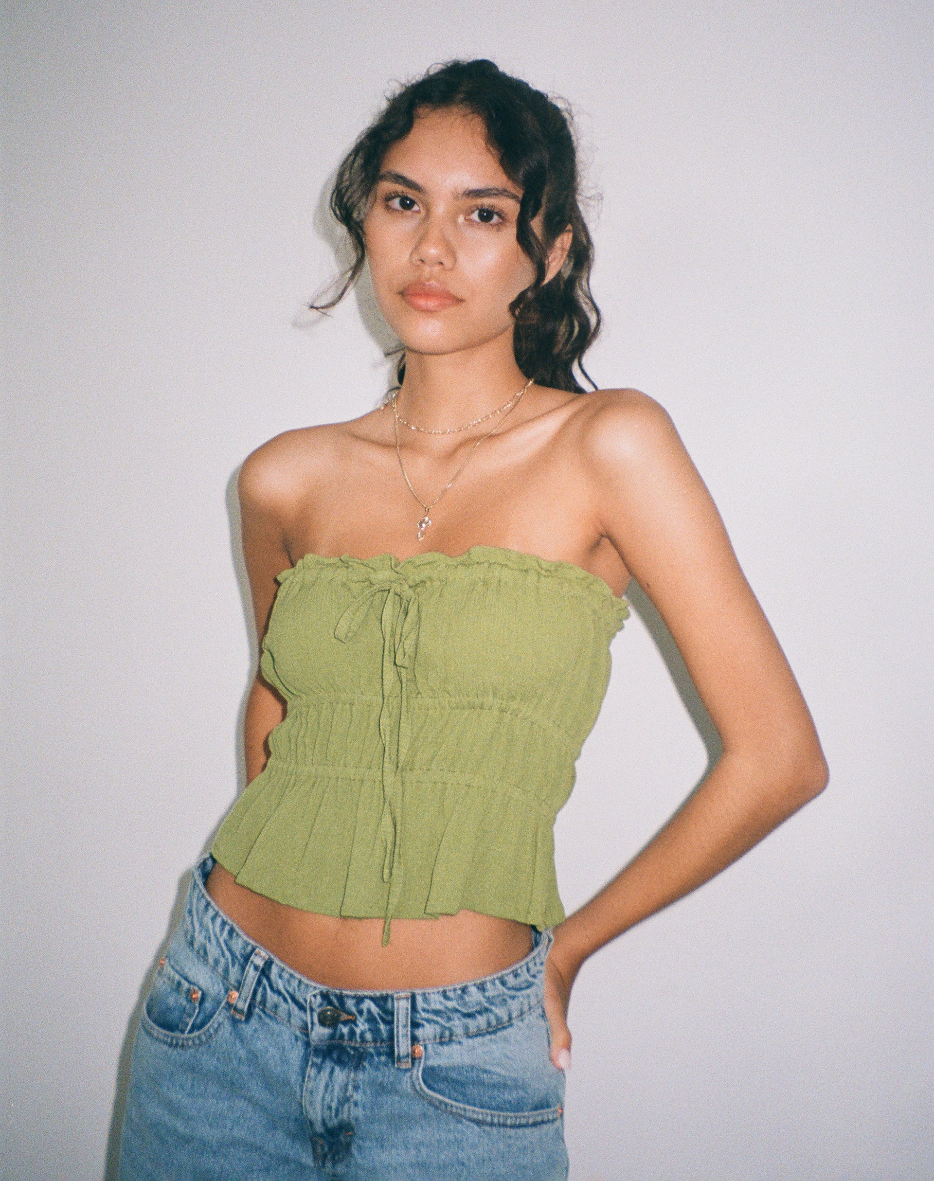 Image of Cove Bandeau Top in Crinkle Green Sweet Pea