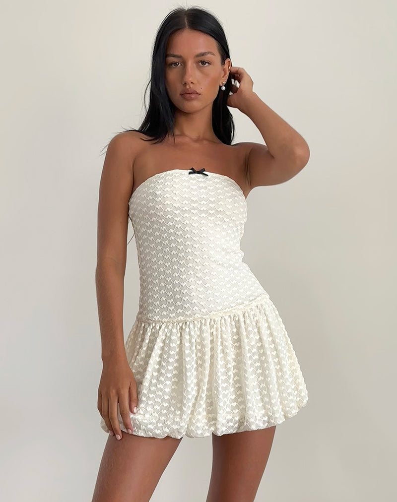 Cryolan Bandeau Mini Dress in Ivory Heart Lace