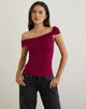 Image of Cuthbe Off the Shoulder Twist Top in Burgundy