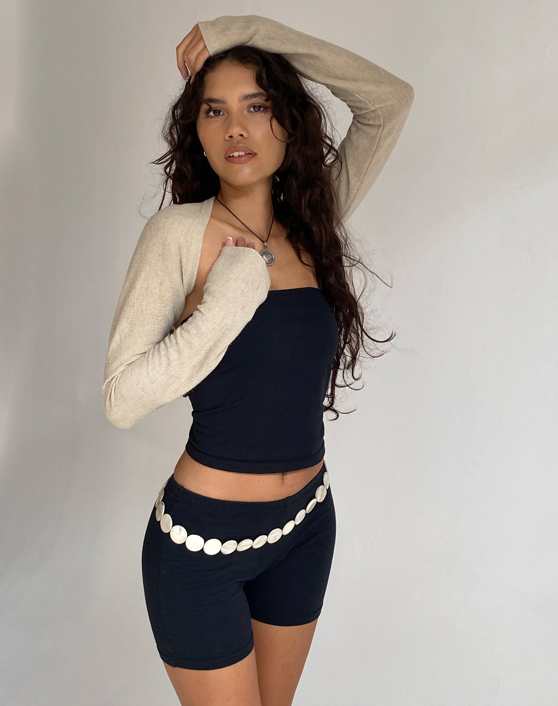 Image of Dalika Knitted Shrug Top in Oat