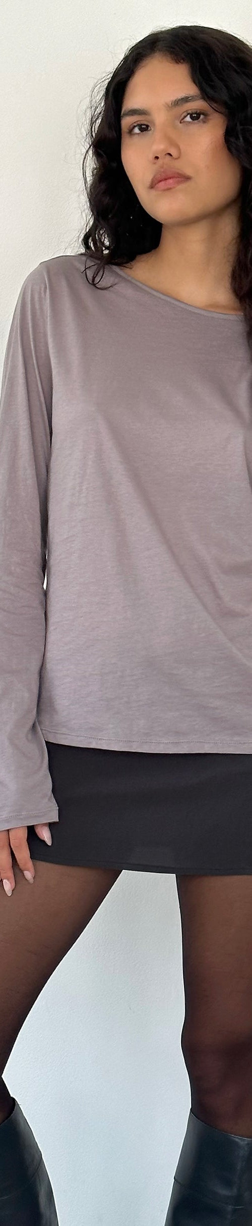 Image of Damon Baggy Long Sleeve Top in Elephant Grey Tissue Jersey