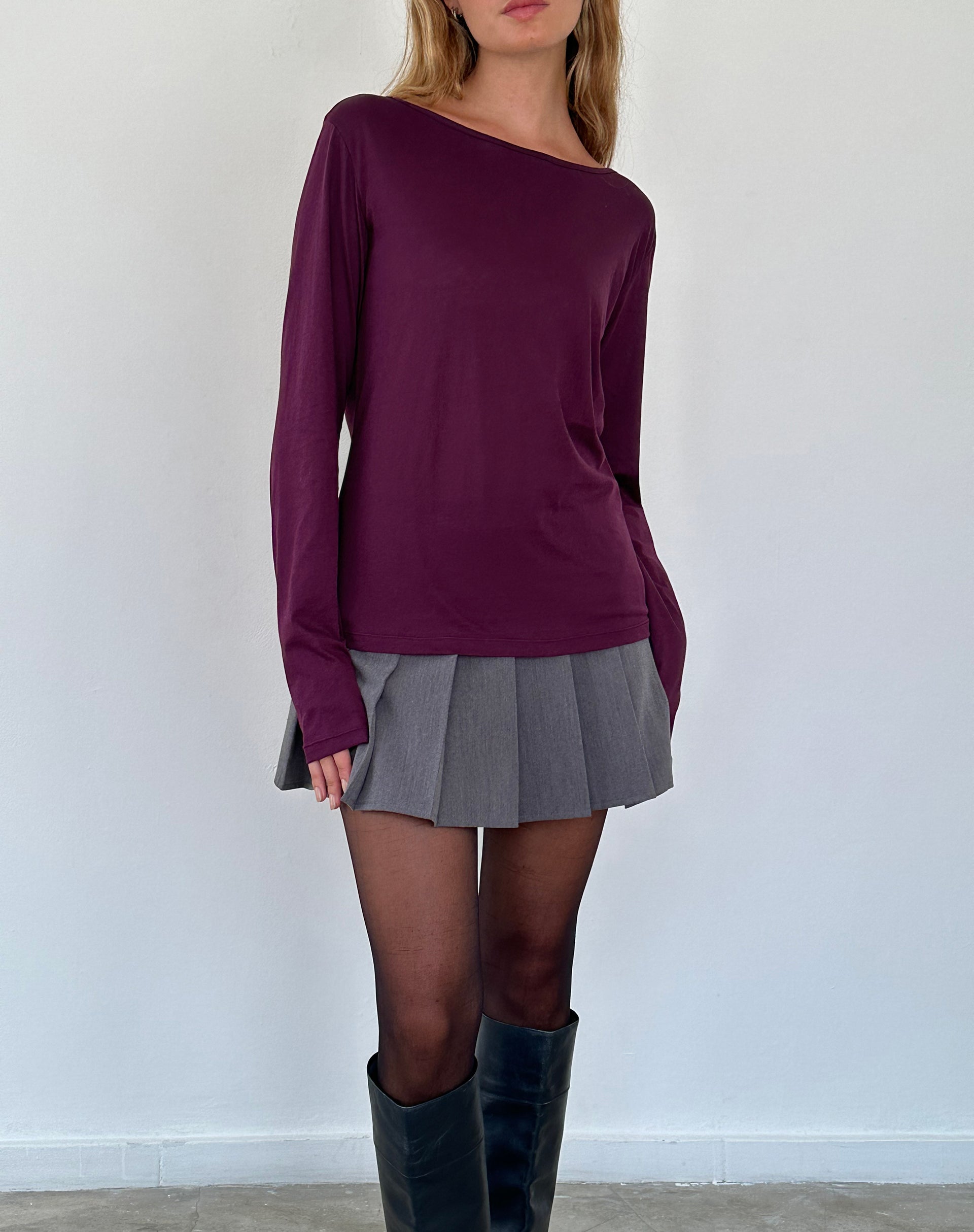Image of Damon Baggy Long Sleeve Top in Oxblood Tissue Jersey