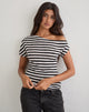 Image of Danama One Shoulder Top in Sheer Jersey Black and White Stripe