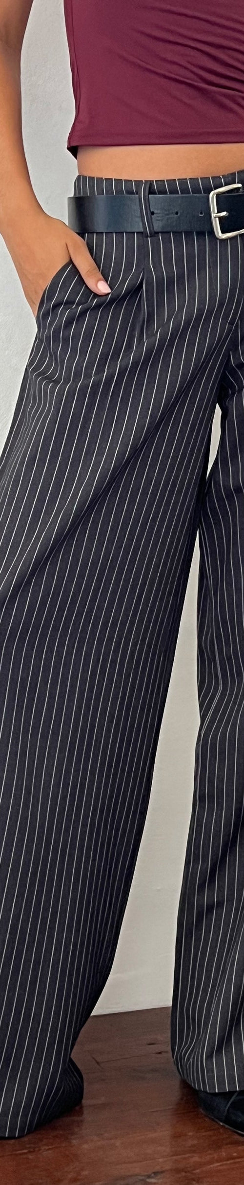 Image of Sagawa Tailored Trouser in Dark Grey Pinstripe