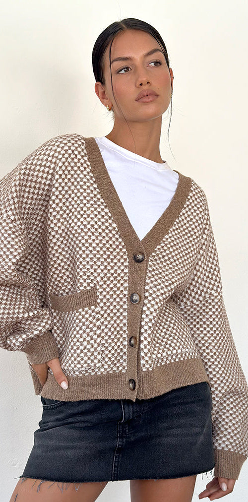 Image of Danov Cardigan in Brown Gingham