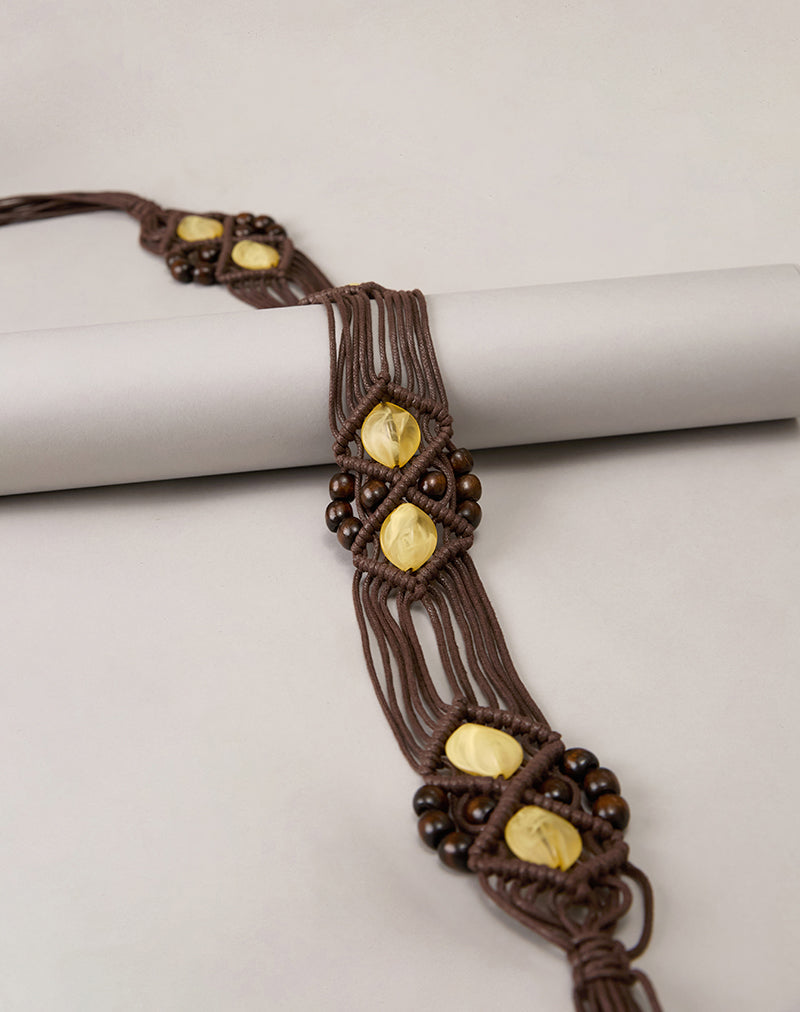 Image of Danta Belt in Brown with Yellow Beads
