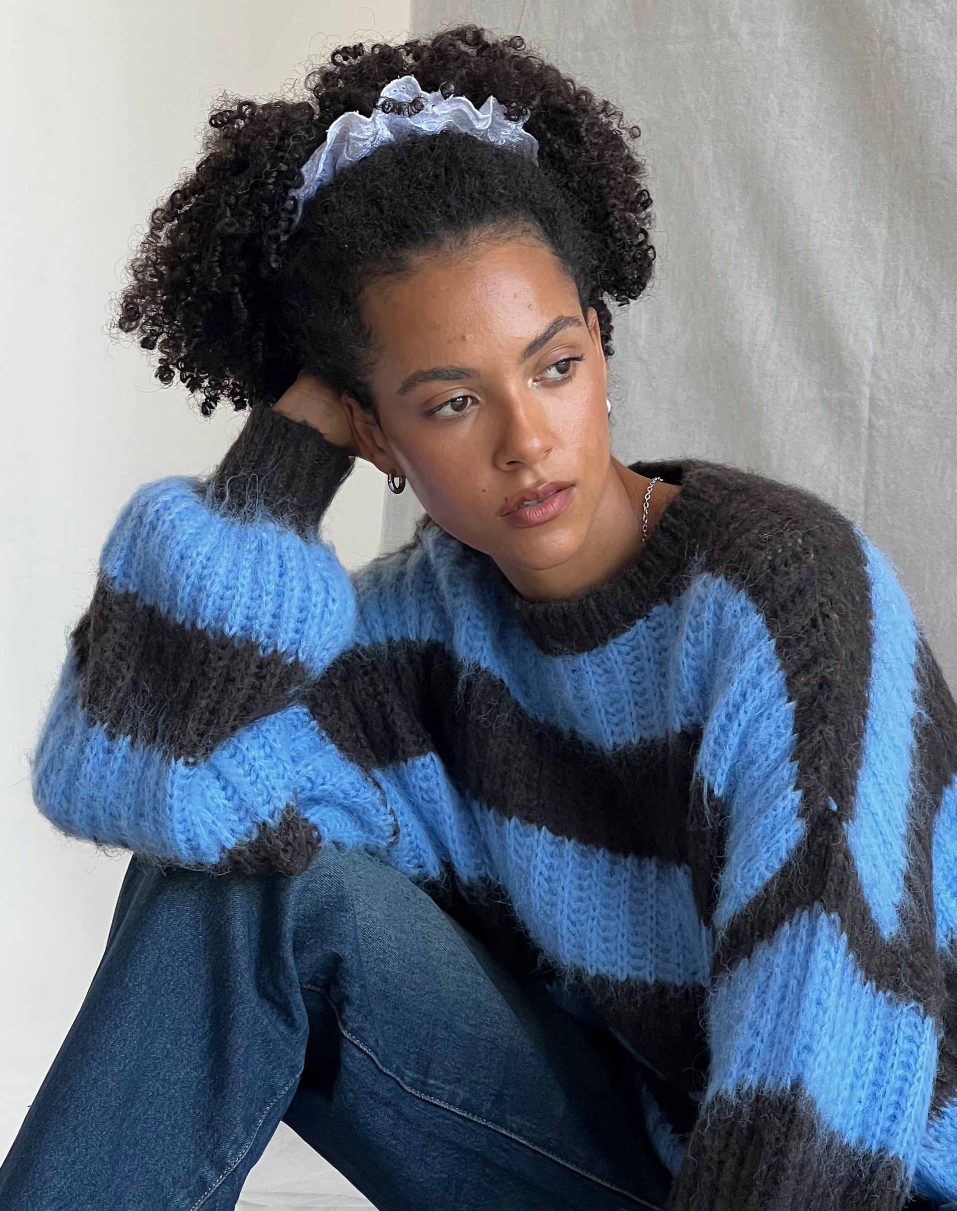 Brown and Blue Striped Jumper Daren motelrocks com aus