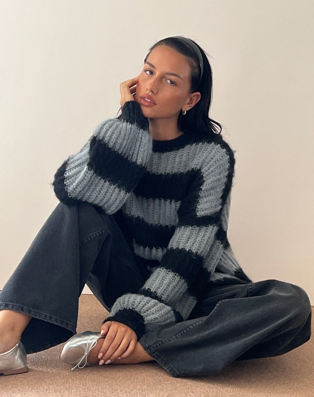 Daren Jumper in Grey and Charcoal Stripes
