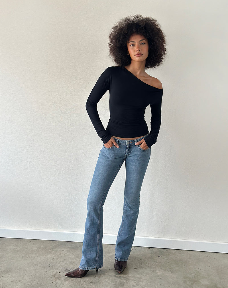 Ultra Low Rise Flare Jean in Slate Blue