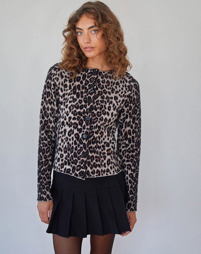 Image of Darlene Knit Cardigan in Soft Knit Leopard Brown