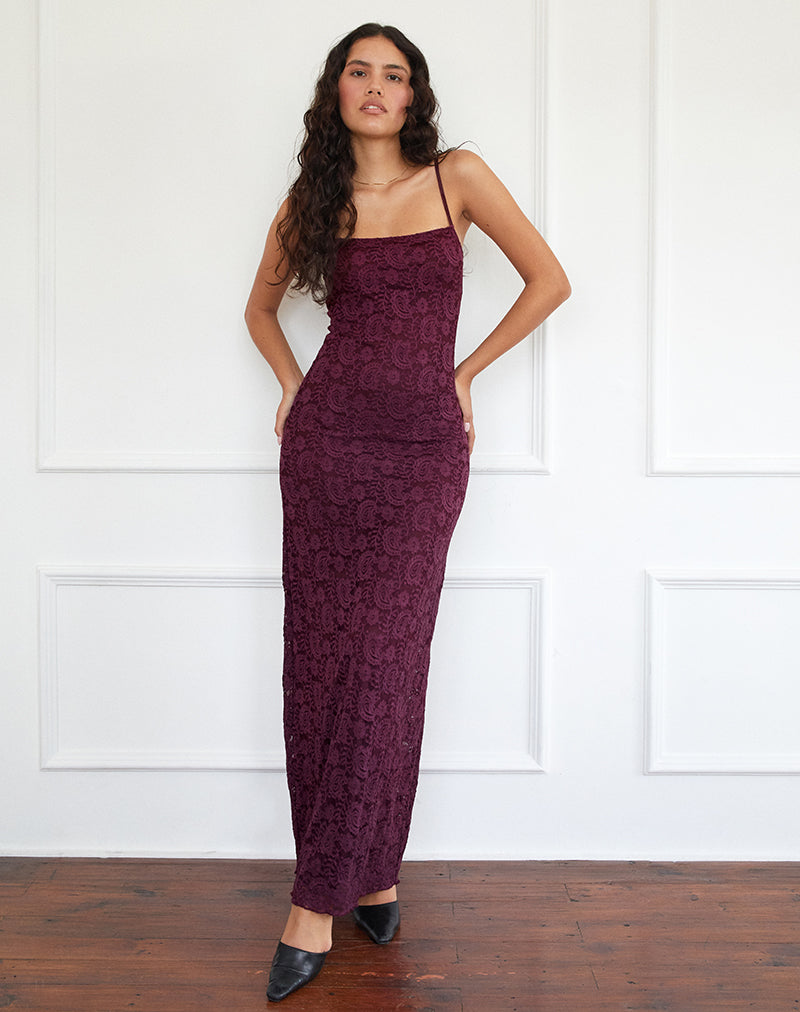 Image of Darsih Cami Maxi Dress in Paisley Lace Burgundy