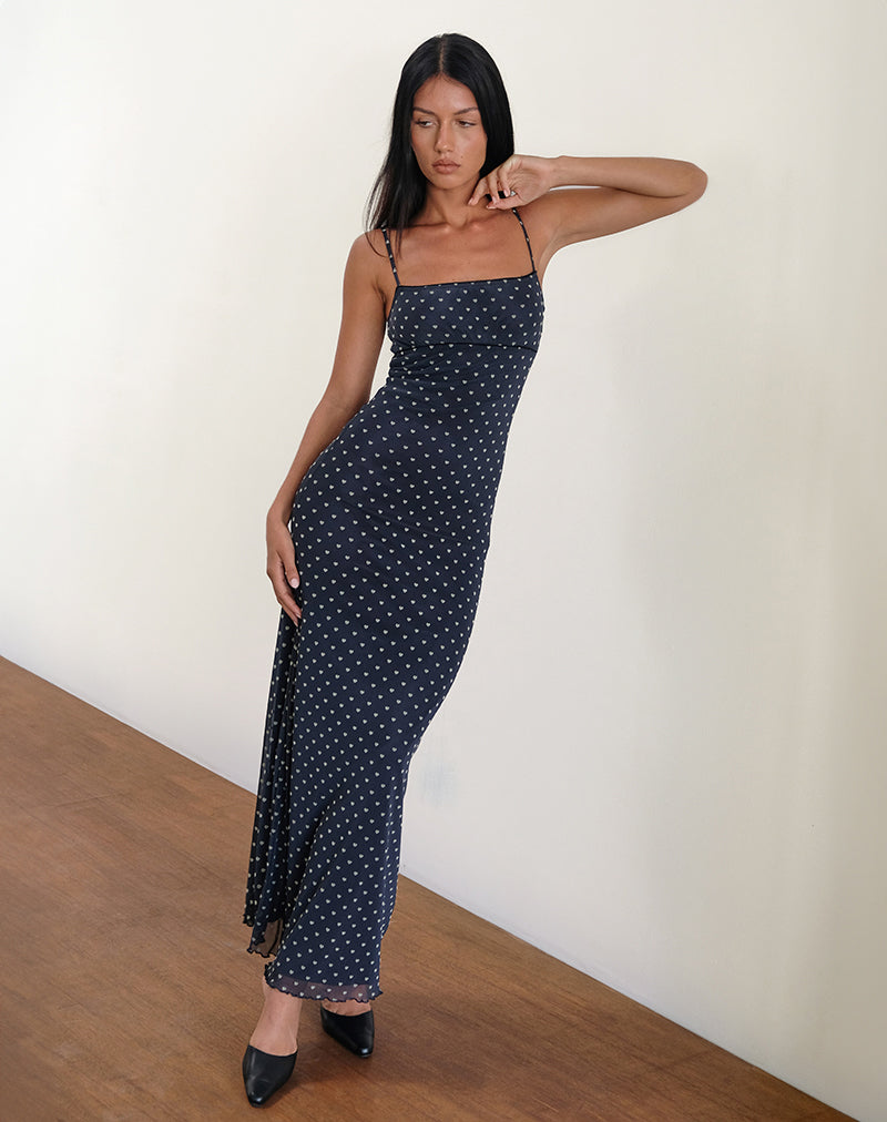 Darsih Maxi Dress in Heart Flock Navy and Yellow