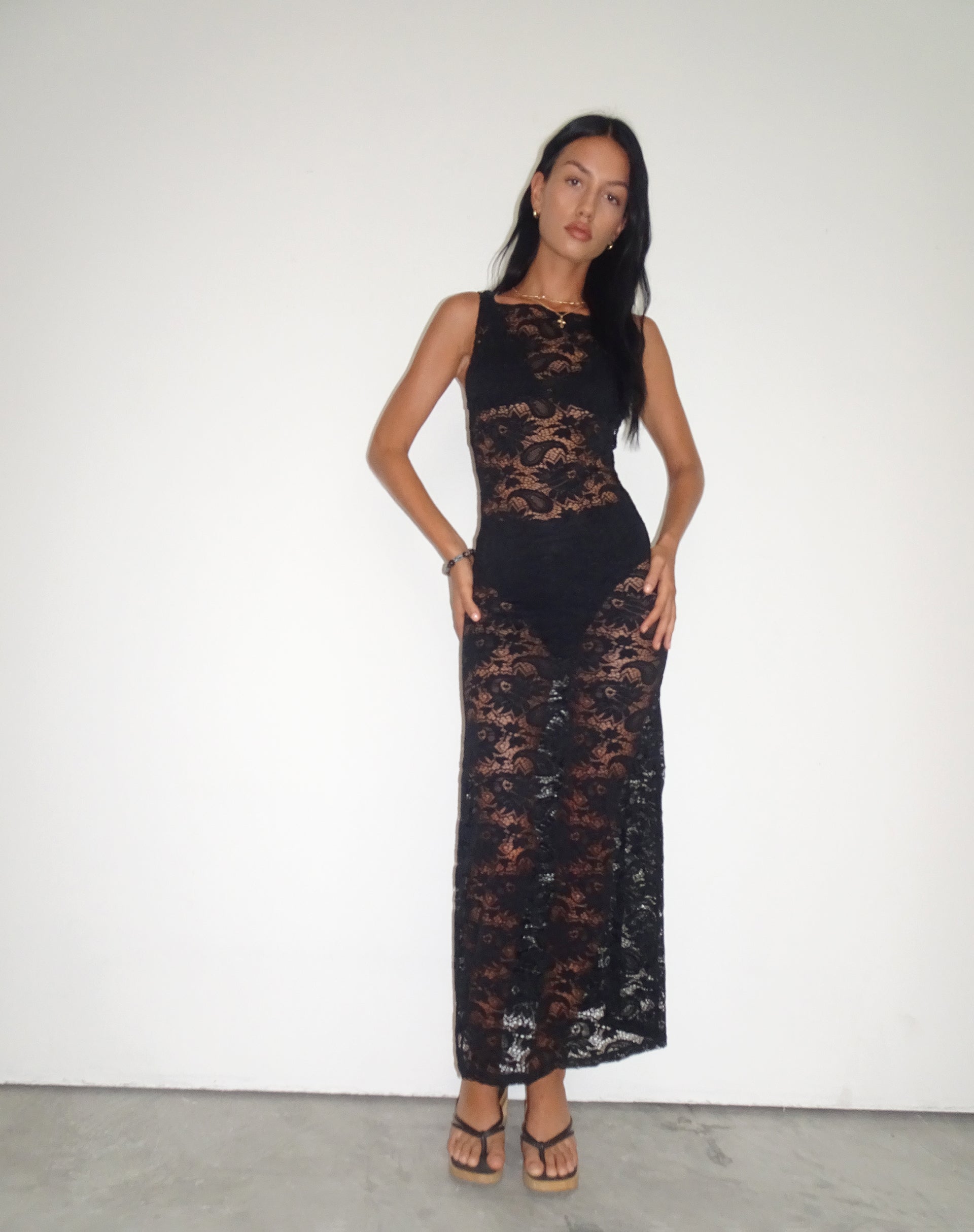 Jet Black Tie Back Lace Maxi Dress Daudy motelrocks com aus