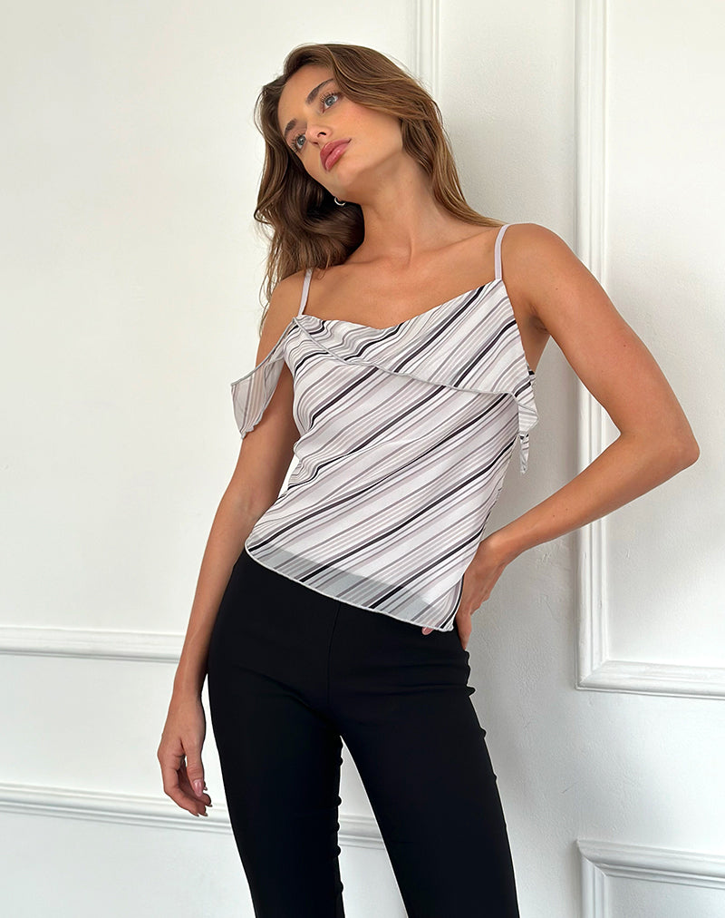 Image of Davila Cami Top in Diagonal Stripe Tonal Grey