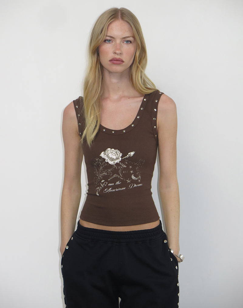 Daxio Vest Top in Cocoa American Dream with Studs