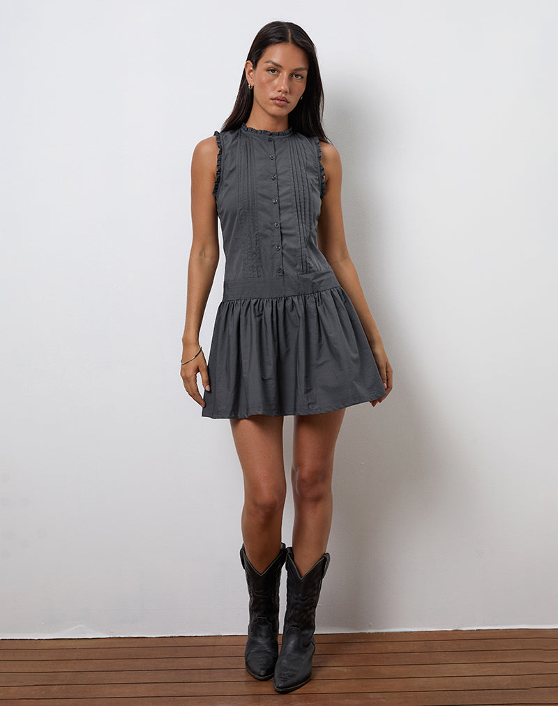 Image of Dayara Mini Dress in Poplin Charcoal Grey