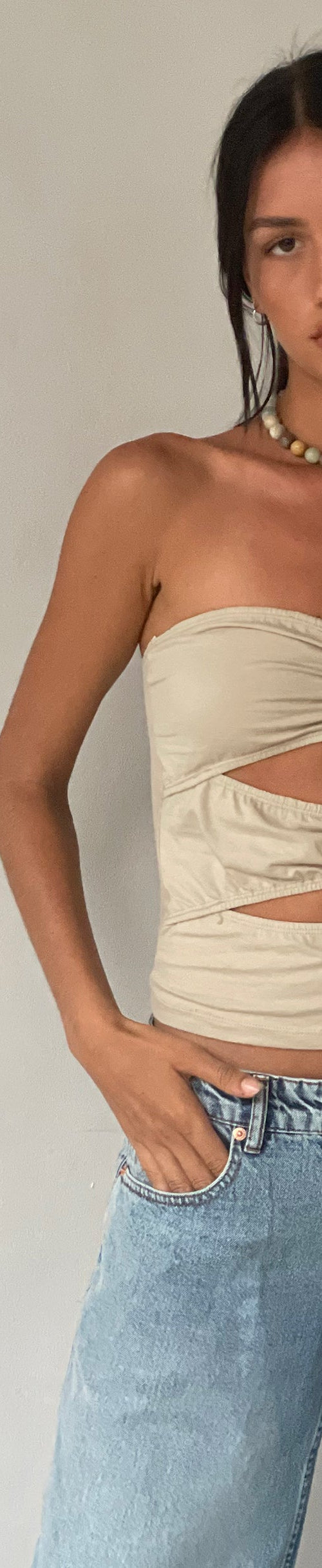 Image of MOTEL X JACQUIE Dayu Bandeau Crop Top in Coconut Milk