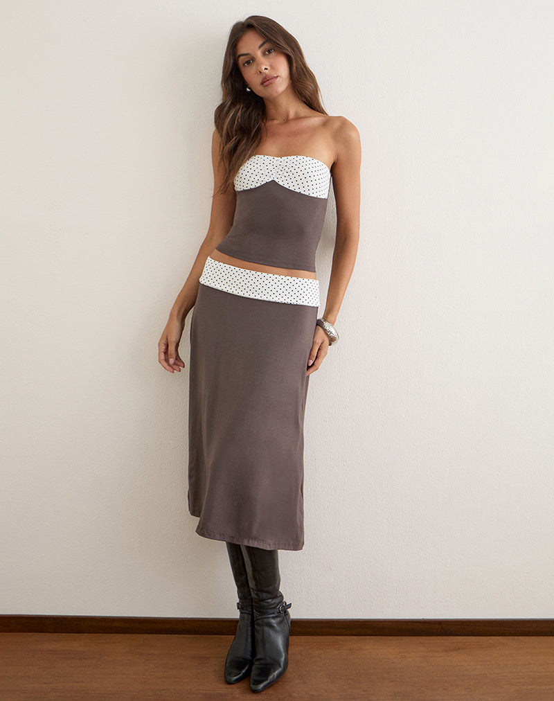 Image of Adah Midi Skirt in Peppercorn with White Polka Dots Waistband