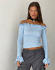 Image of Delaney Knitted Frill Bardot Top in Baby Blue