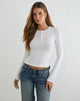 Image of Delano Top in White with Micro Polka Black Print