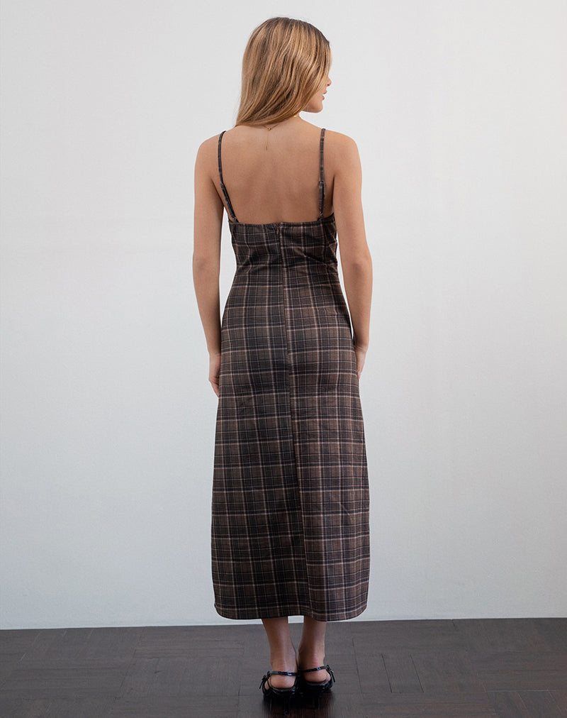 Delfina Midi Dress in Lace Brown Check