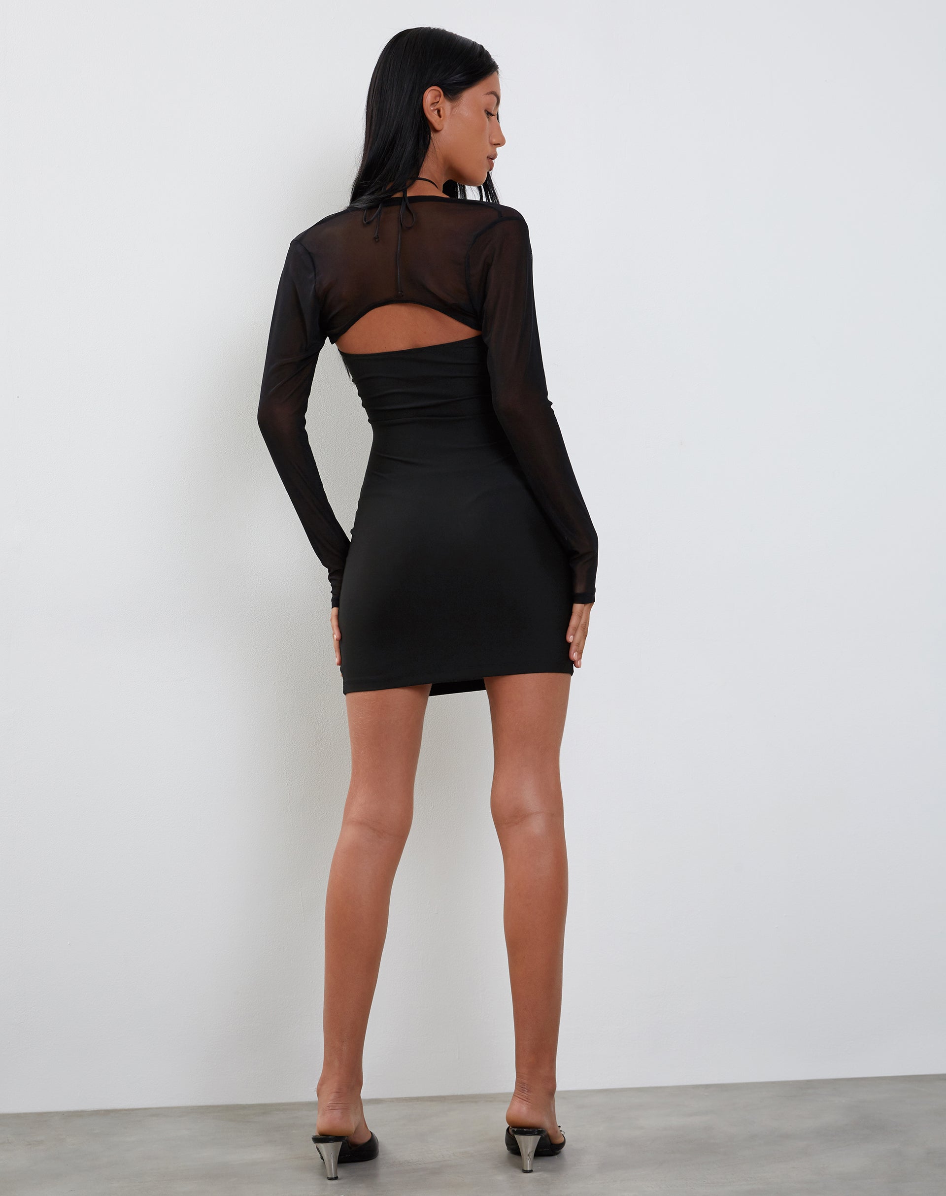 Delray Long Sleeve Bodycon Dress in Lycra Black