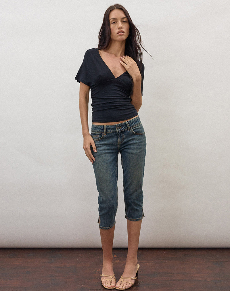 Denim Capri Jean in Dirty Green