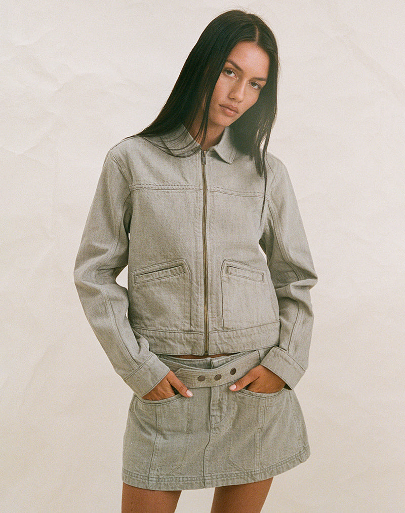 Denim Cinch Jacket in Oat