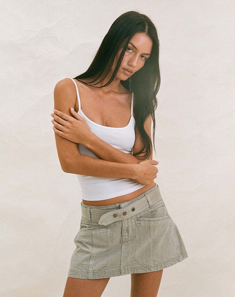 Belted Mini Skirt in Oat