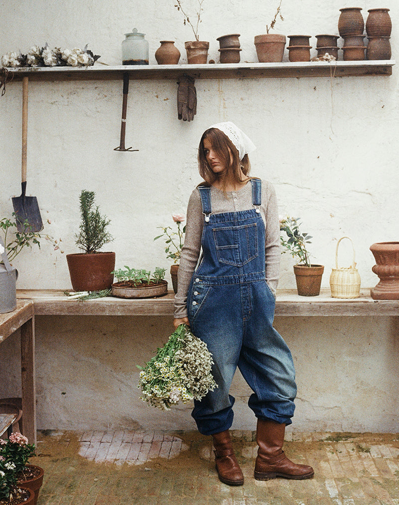Denim Dungaree in Mid Blue Tint