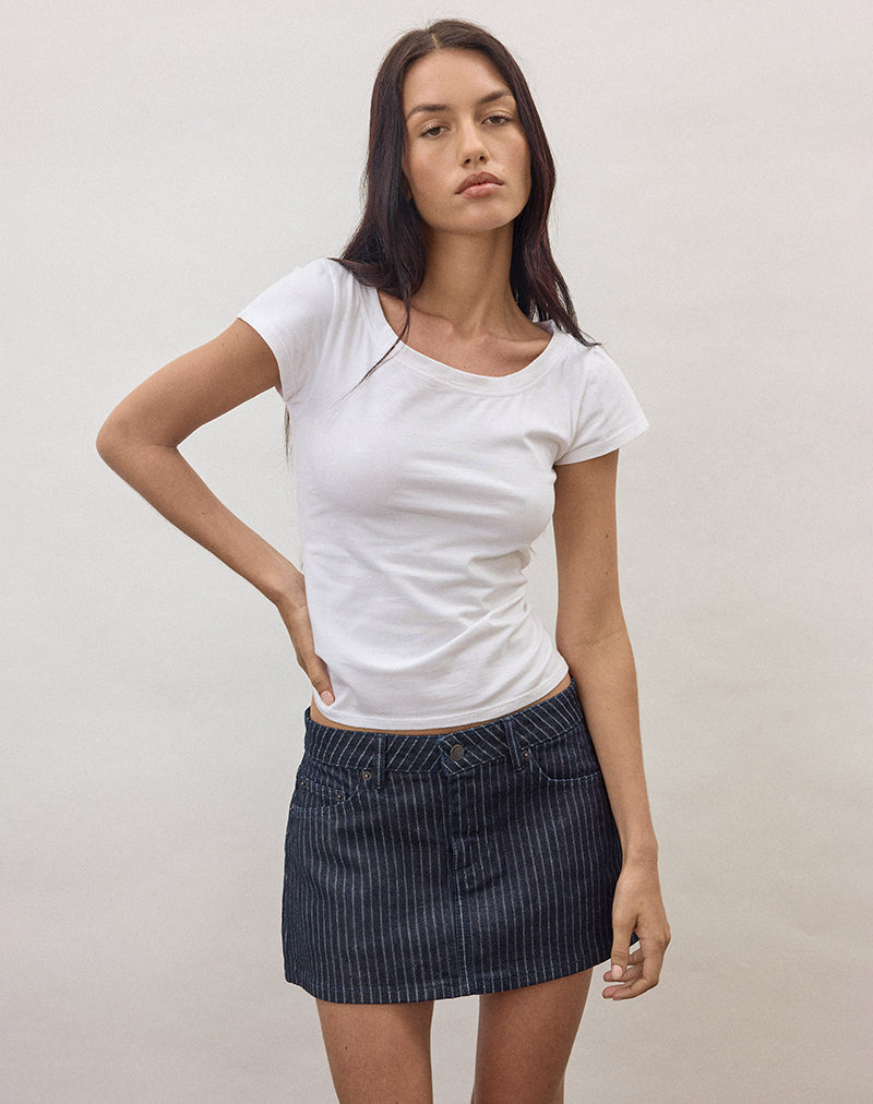 Image of Denim Mini Skirt in Stripe Indigo
