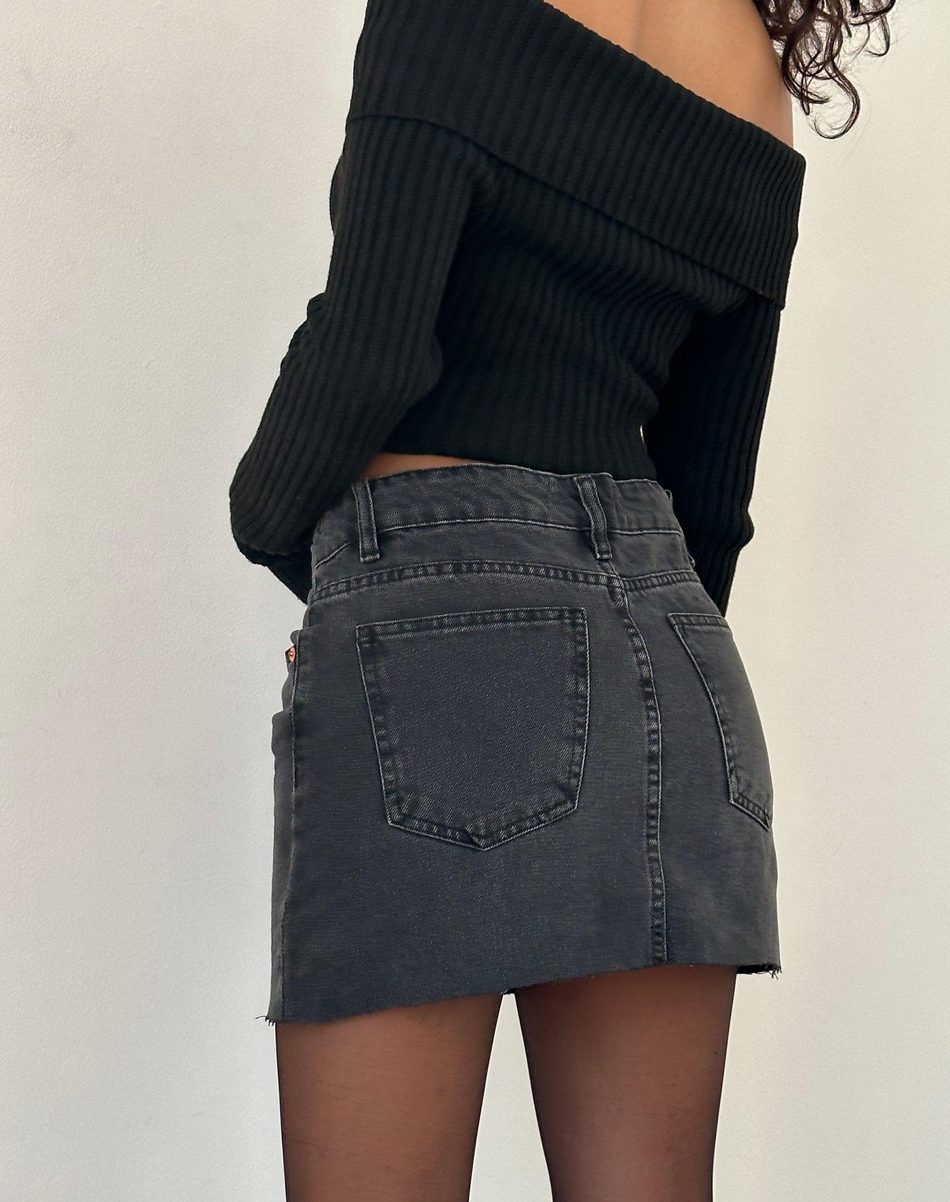 Denim Mini Skirt in Vintage Black