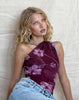 Image of Derse One Shoulder Mesh Top in Watercolour Floral Berry