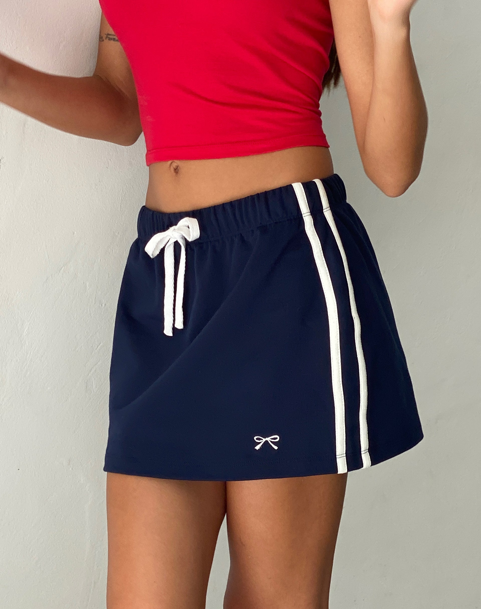 Dheca Mini Skirt in Navy with White Side Stripe