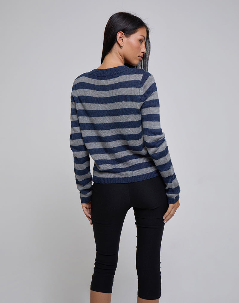 Image of Dikara V Neck Jumper in Tonal Blue Stripe