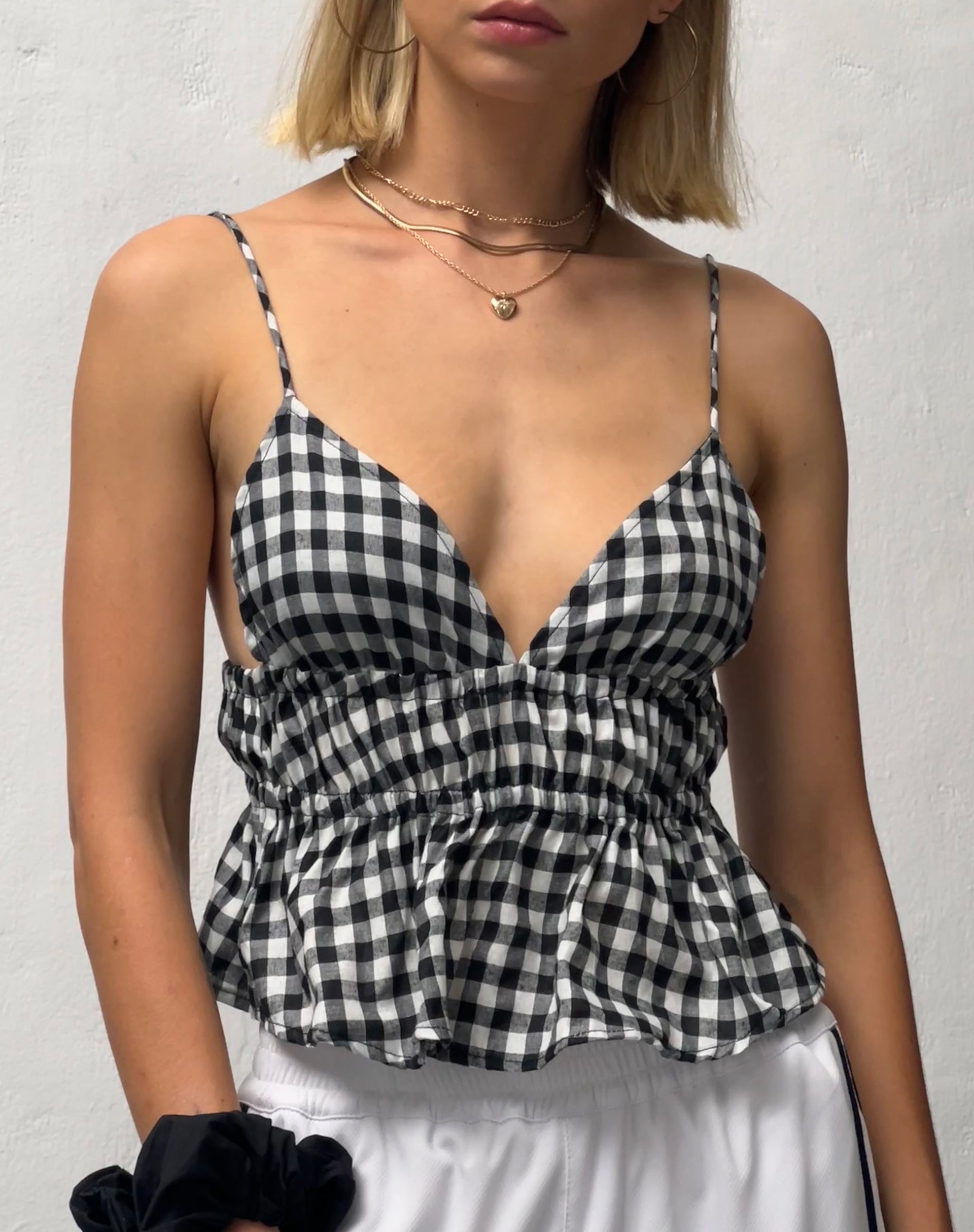 Image of Dilara Cami Top in Black and White Gingham