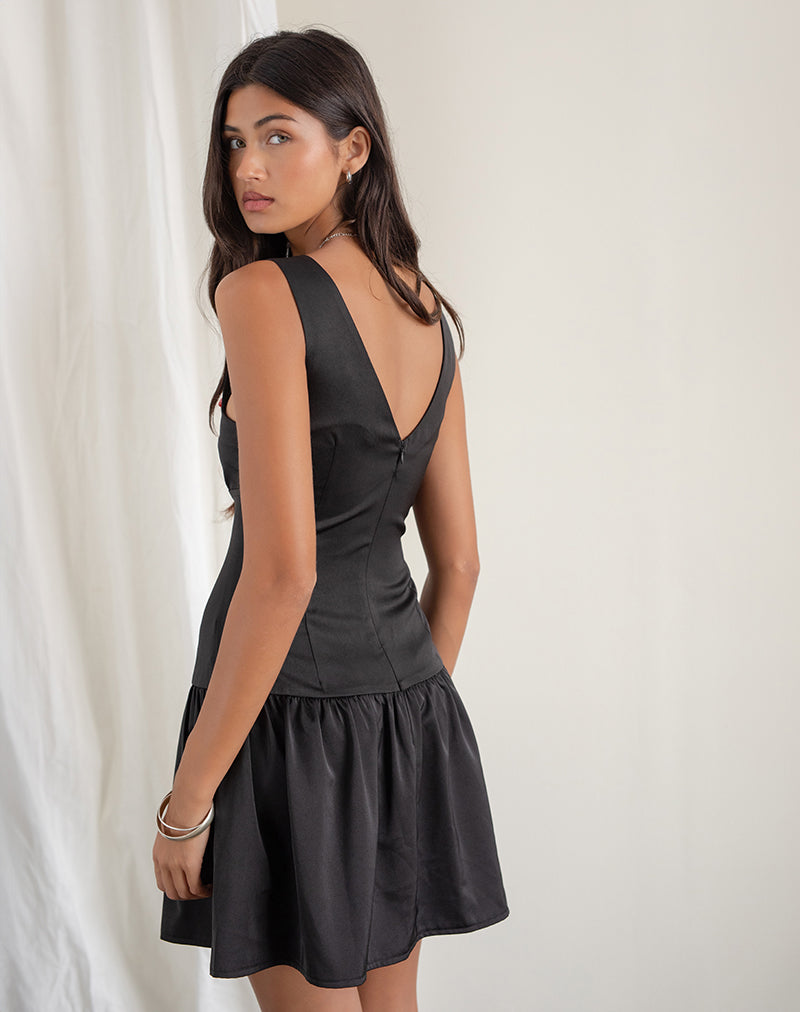 Image of Distia Plunge Puff Mini Dress in Black