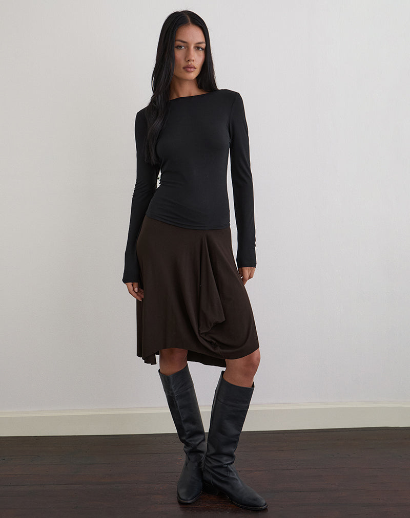 Image of Diya Long Sleeve Twist Back Top in Cupro Black