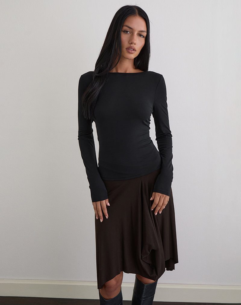 Image of Diya Long Sleeve Twist Back Top in Cupro Black